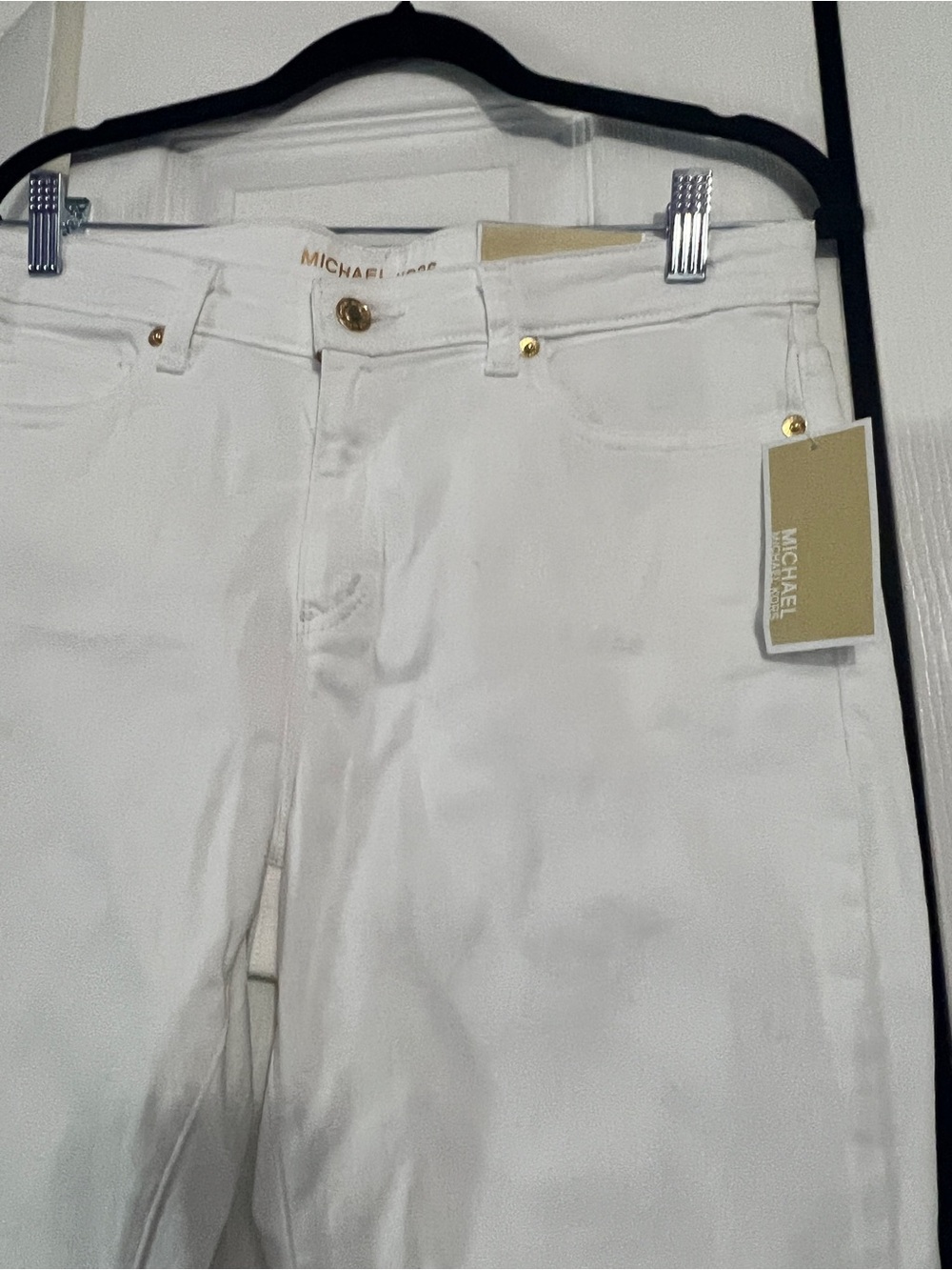 Michael Kors White Cropped Women's Jeans with Gold Hardware - Picture 7 of 10